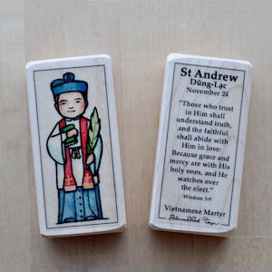 St Andrew Dung Lac Patron Saint Block with gift bag // Vietnamese Martyr // Catholic Toys by AlmondRod Toys