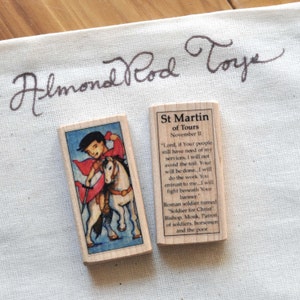 St Martin of Tours Patron Saint Block with gift bag  // patron of soldiers, horsemen, and the poor // Catholic Toys by AlmondRod Toys