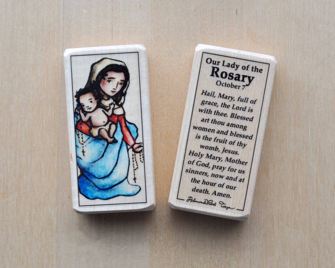 Our Lady of the Rosary Patron Saint Block With Gift Bag // Mother Mary ...