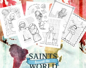 6 hojas para colorear de santos del libro Santos alrededor del mundo