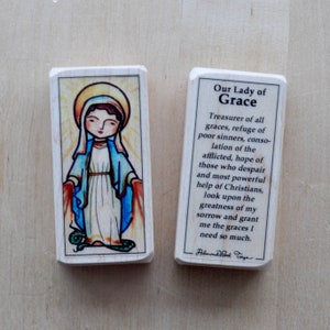 Our Lady of Grace Patron Saint Block with gift bag // Immaculate Conception, St Mary // Catholic Toys by AlmondRod Toys