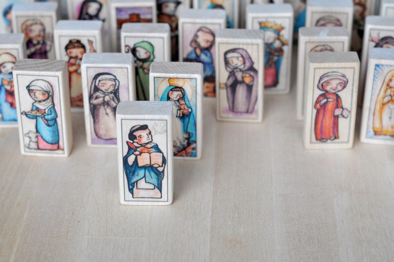 5 Patron Saint blocks of your choice with gift bag // 300 saints to choose from // Catholic toys by AlmondRod Toys image 5