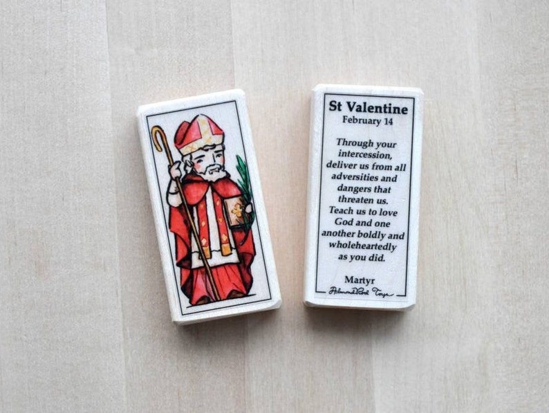 St Valentine Patron Saint Block with gift bag // Patron of Valentine's Day // Catholic Toys by AlmondRod Toys image 1