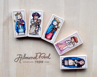 Girls&#39; Favorites 5 Block Set - Saints Cecilia, Margaret of Scotland, Gianna Molla, Kateri, Mary Queen of Heaven // by AlmondRod Toys
