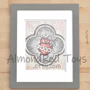 8x10 Immaculate Heart of Mary Art Print - Warm tones // Catholic Print Art Decor Illustration // by AlmondRod Toys