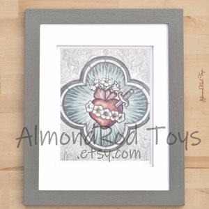 8x10 Immaculate Heart of Mary Art Print  - cool tones // Catholic Print Art Decor Illustration // by AlmondRod Toys