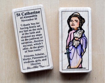 St Catherine of Alexandria Patron Saint Block with gift bag // patron of girls and libraries // Catholic Toy