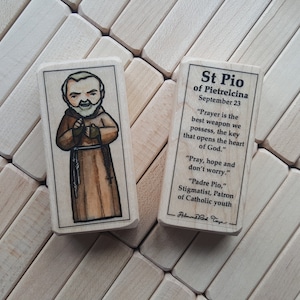 St Padre Pio Patron Saint Block with gift bag // Padre Pio, patron of Catholic youth // Catholic Toys by AlmondRod Toys