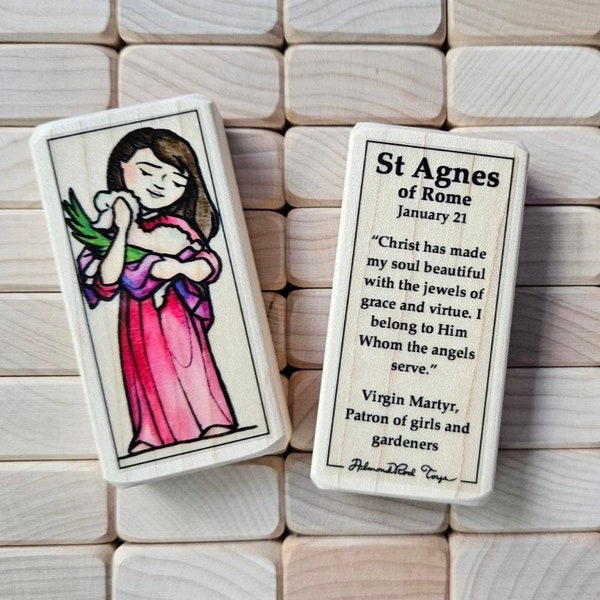 St Agnes Patron Saint Block with gift bag // Patroness of girls // Catholic Toys by AlmondRod Toys