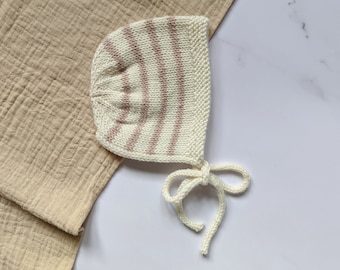 Baby Bonnet Knitting Pattern | Striped baby bonnet | Simple baby bonnet | Knit baby hat | Size newborn - 9-12 months