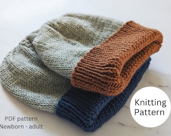 Simple Hat Knitting Pattern - Beanie Hat Knit Pattern for Baby, Toddler, Child, Teen and Adult