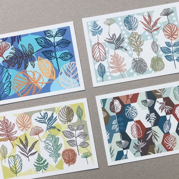 set of 8 postcards, art postcards, artsy postcards, autumn leaves cards