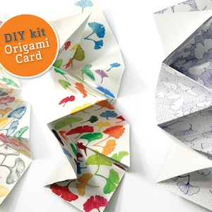Boekbinden DIY kit origami starbook om in te kleuren. Downloadable origami wenskaart met ginkgo dessin