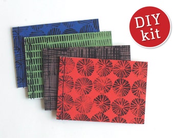DIY pakket boekbinden: 4 boekjes Japanse bindwijze. Zelfmaak-set  vier Japanse boekjes. Inclusief materiaal en geïllustreerde beschrijving.