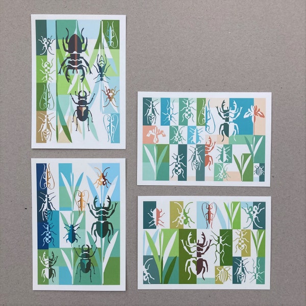 set of 8 postcards, art postcards, artsy insect postcards