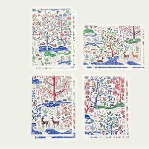 Ensemble de huit cartes postales colorées, cartes blanches, dans le bois, cartes postales d'animaux, cartes postales d'art, cartes postales de conte de fées