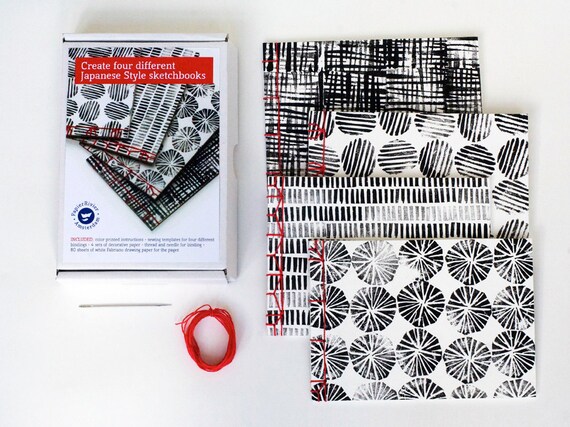 DIY Bookbinding Kit Four Japanese Style Booklets. Craft Kit