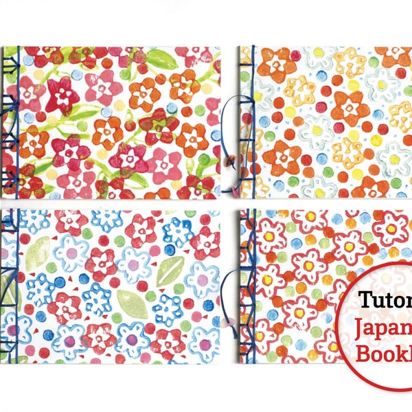 PDF Tutorial Japanese Bookbinding. Printable Coverpapers included. Four booklets with different Japanese Bindings.