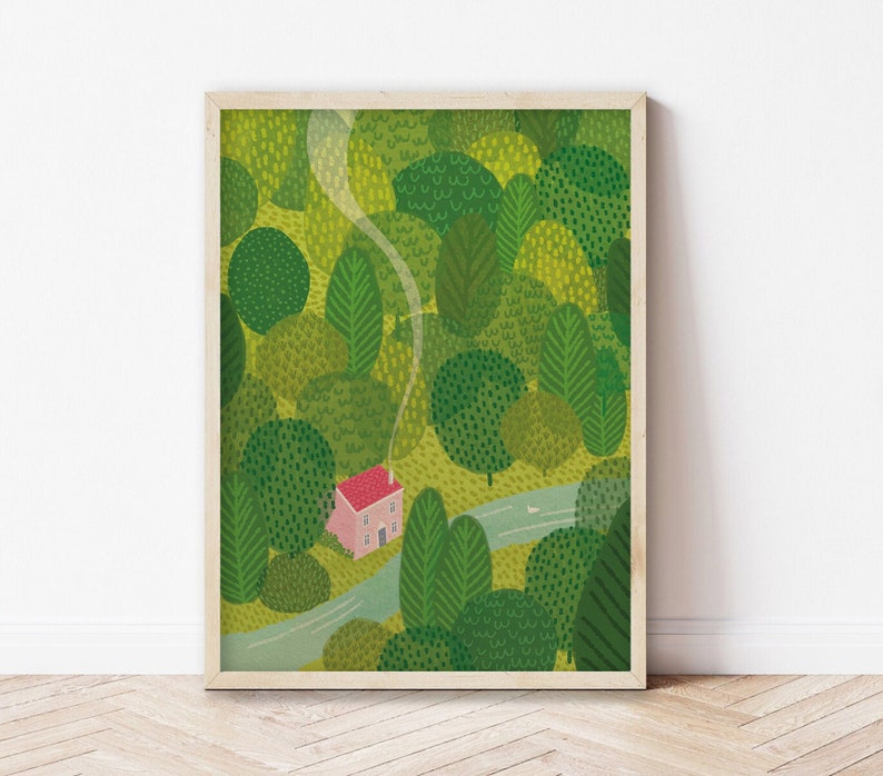 Pink House in the Trees A5/A4 Print image 1