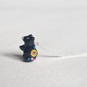 Silver Tiny Black Bear Necklace Sterling Silver Bear Pendant Black Bear Jewelry