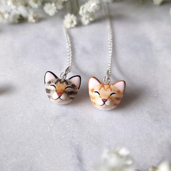 Collar de gato atigrado de plata hecho a mano: colgante de gato jengibre