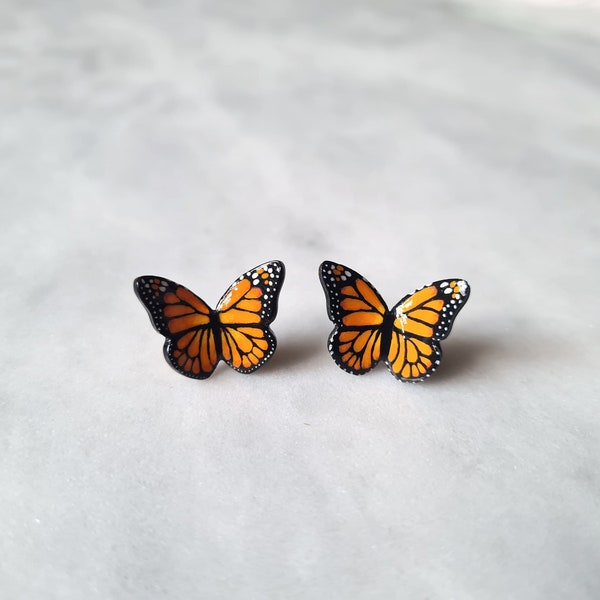 Boucles d'oreilles papillon monarque en argent sterling Clous d'oreilles papillon