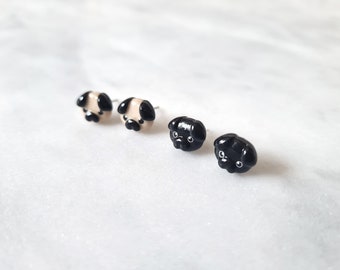 Silver Black Pug Earrings Sterling Silver Black Pug Stud Earrings