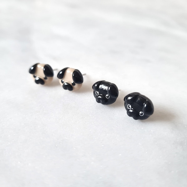 Silver Black Pug Earrings Sterling Silver Black Pug Stud Earrings