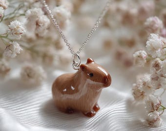 Handcrafted Capybara Pendant: Sterling Silver Capybara Necklace