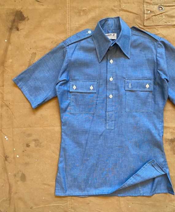 1970s Chambray Shirt Denim Pullover NOS - image 3