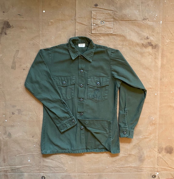 70s USMC Sateen OG 107 Shirt Vietnam Stencil