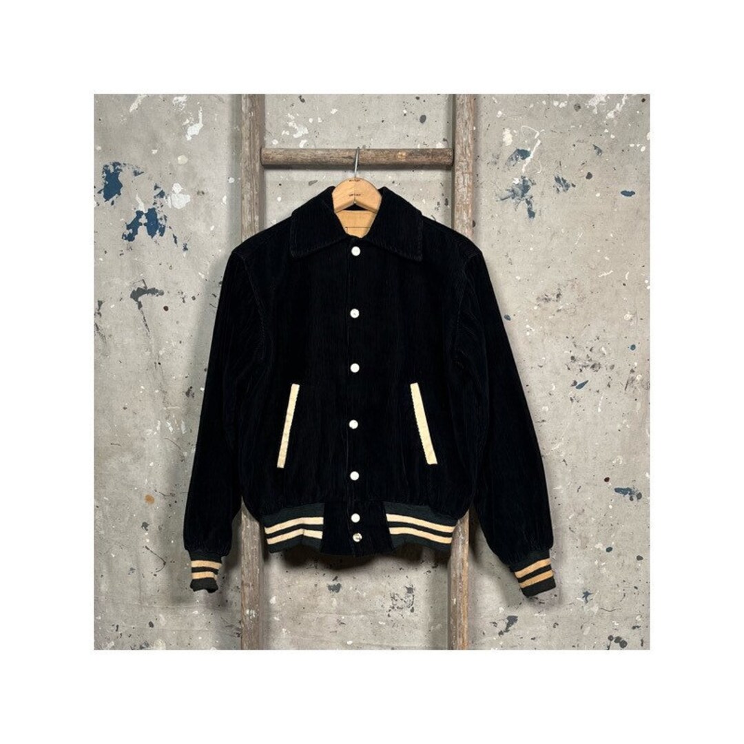 Black '50s Corduroy Jacket Letterman Etsy