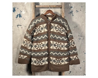 Hand Knit '90s Heavy Wool Cardigan Sweater