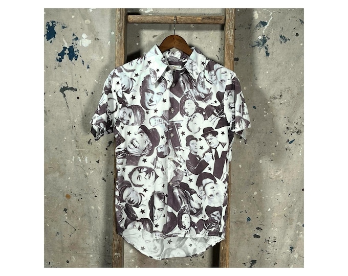 1950s Rayon Shirt Celebrity Print