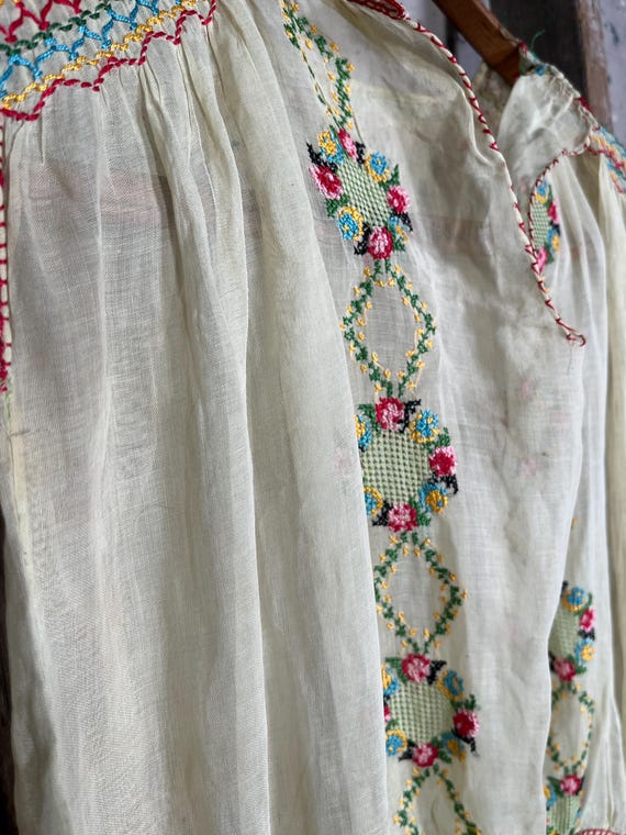 1930s / 40s Hungarian Hand Embroidered Dress Sheer - image 8