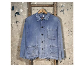 Distressed Herringbone Twill Chore Jacket