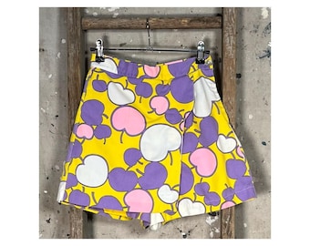 1960s Cotton Mini Skort Apple Pattern XS