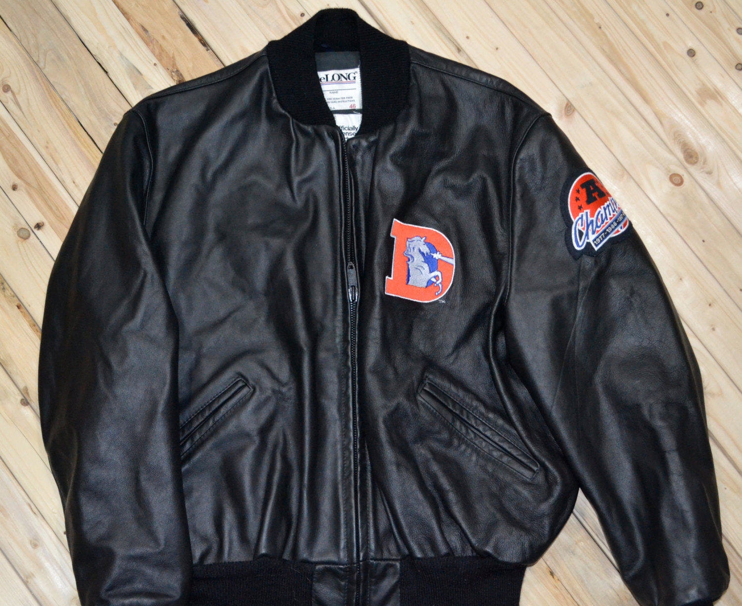 Denver Bronco Delong Leather Varsity jacket