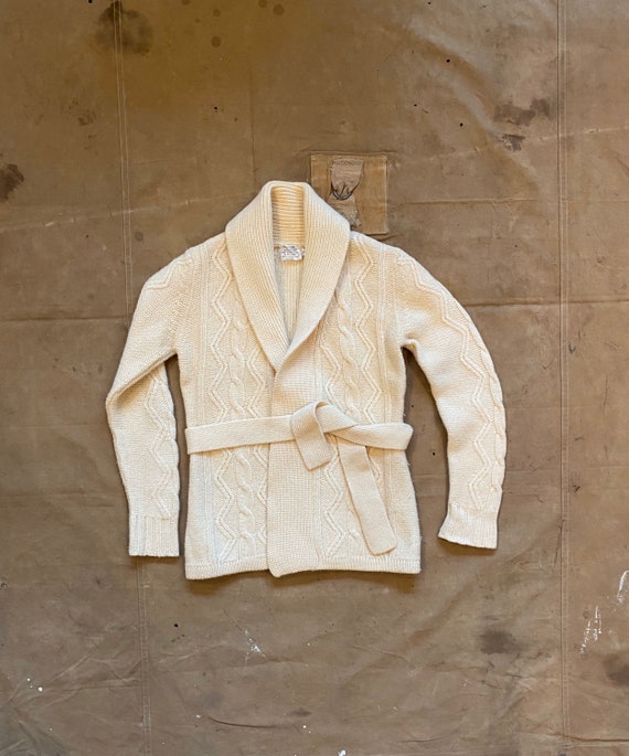 70s Wool Cardigan Sweater Shawl Collar