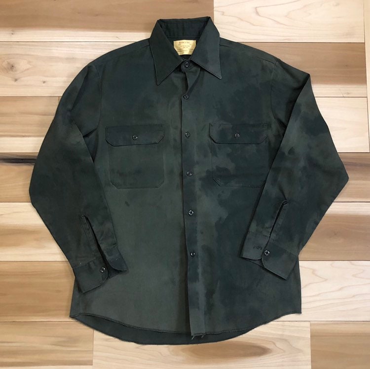 Distressed 1970s Sears Perma Prest Shirt Natural dye