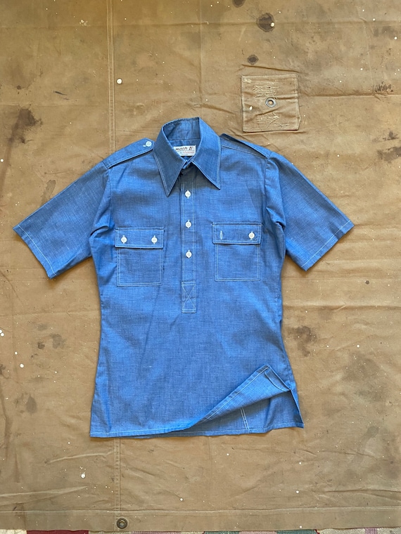 1970s Chambray Shirt Denim Pullover NOS - image 7