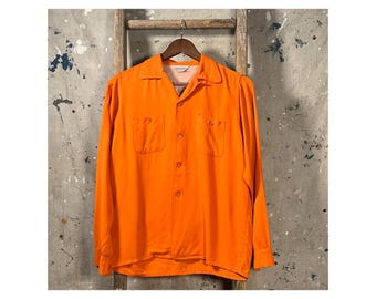 Orange Rockabilly '40s Rayon Loop Collar Shirt Penneys