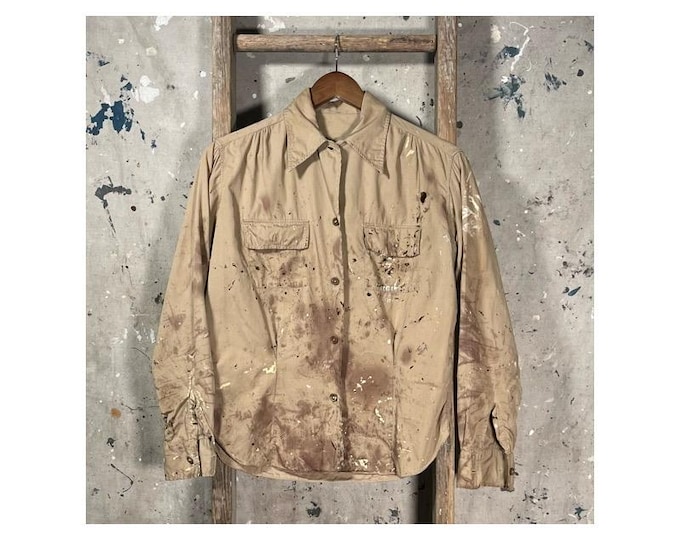 Paint Splatter '50s Khaki Shirt Distressed