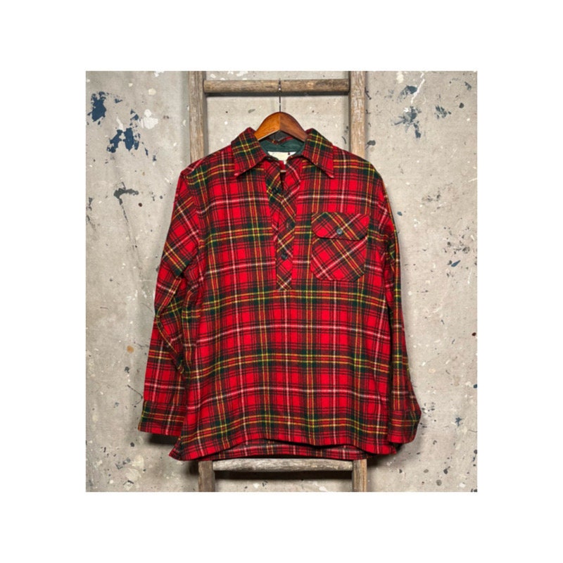 60s wool pullover check shirt