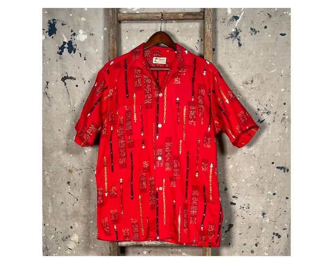 1960s Hawaiian Shirt Tribal Pattern