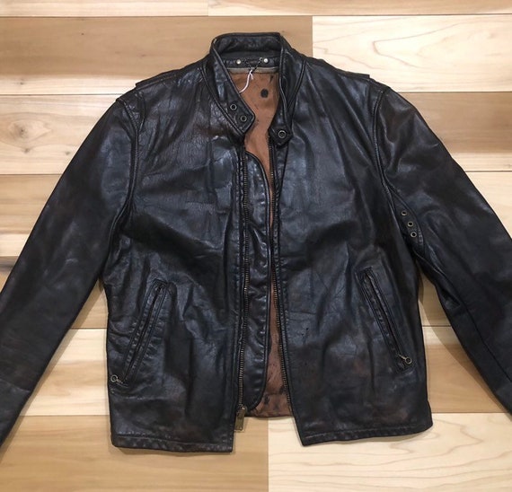 1970s Leather Motorcycle Jacket Cafe racer - Gem