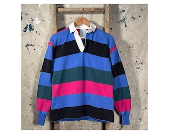1980s Border Stripe Rugby by Lands End USA