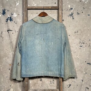 Faded 1940s WWII Shawl Collar Denim Coat image 5