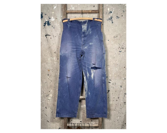 Thrashed Herringbone Twill Trousers Cinch Back