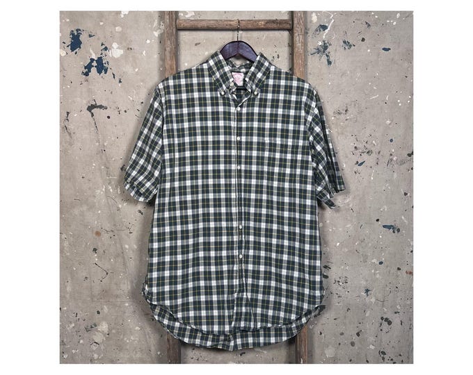 All Cotton 1980s Brooks Brothers Plaid Short Sleeve Shirt USA